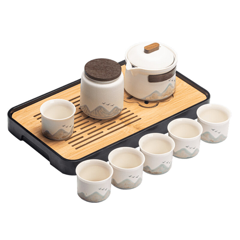 Керамический чайный сервиз Xiaomi Zesee Kungfu Ceramic Tea Set Yuanshan White 10 приборов (заварочный чайник без ручки)