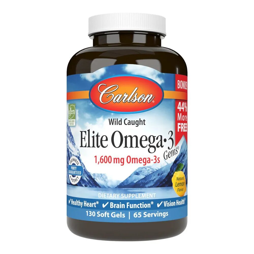 Омега 3 Carlson Labs Elite Omega 3 Gems  1600мг  130капсул  для сердца  мозга и суставов