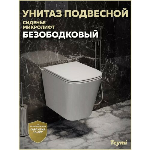 фото Унитаз подвесной безободковый с быстросъемным сиденьем микролифт teymi helmi s t40302