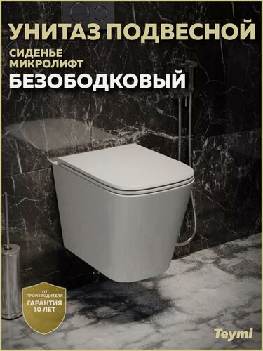 Изображение товара Унитаз подвесной безободковый с быстросъемным сиденьем микролифт Teymi Helmi S T40302