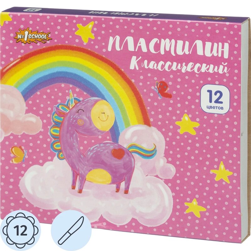 Пластилин №1 School Волшебный единорог 12 цв/наб, 15 г, со стеком