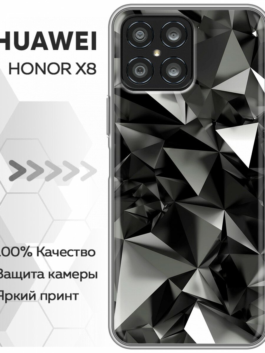 Чехол для Honor X8 с принтом черные кристаллы (Хонор Х8)