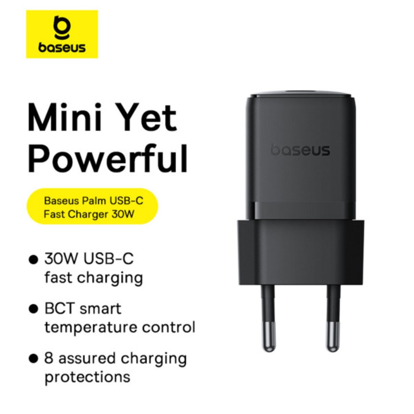 Сетевое зарядное устройство Baseus Palm Fast Charger 1C PD3.0 30W Type-C 3A + Кабель Type-C to Type-C 60W — фото 1