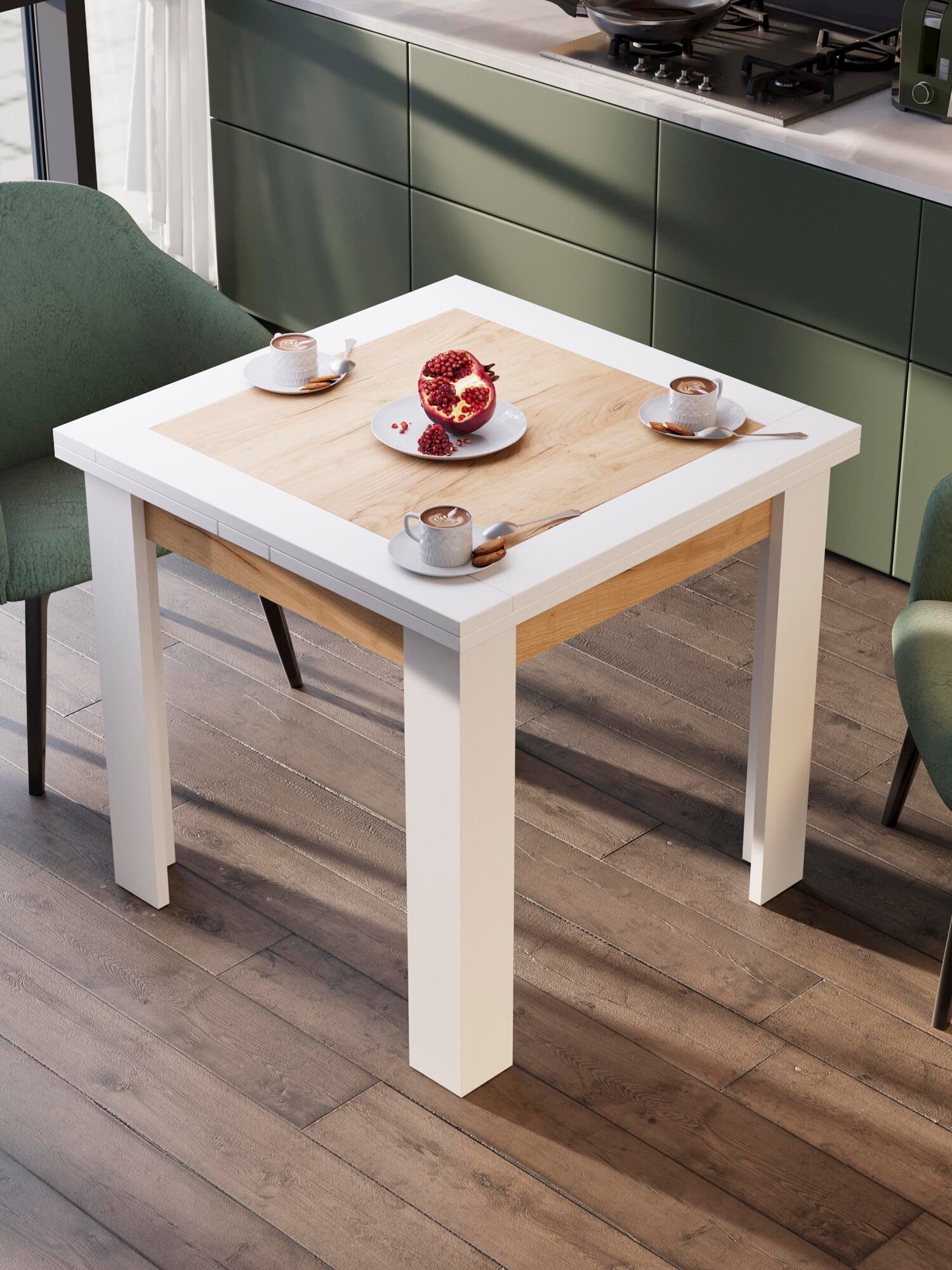 Стол раздвижной, кухонный Хьюстон тип 3 79х79 см. Белый/Дуб Крафт золотой — фото 1