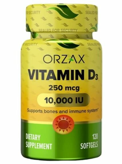 Орзакс Витамин Д3 10000Ед / Orzax Vitamin D3 10000 IU (120 гел. капс)