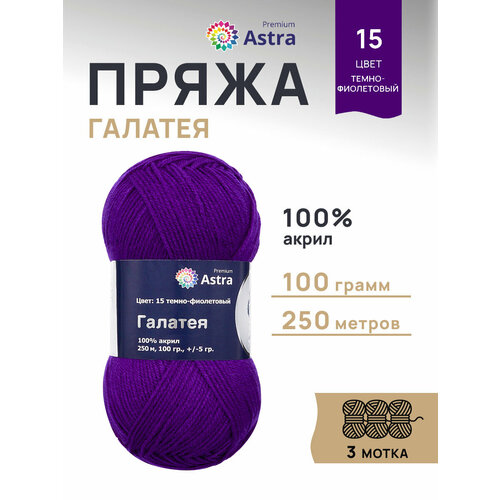 фото Пряжа для вязания astra premium 'галатея' 100гр. 250м (100% акрил) (15 темно-фиолетовый), 3 мотка