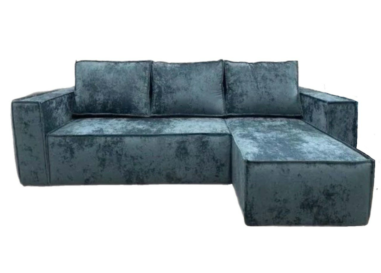 Угловой диван-кровать "Лофт" серо-голубой антивандальный велюр OWN № 26