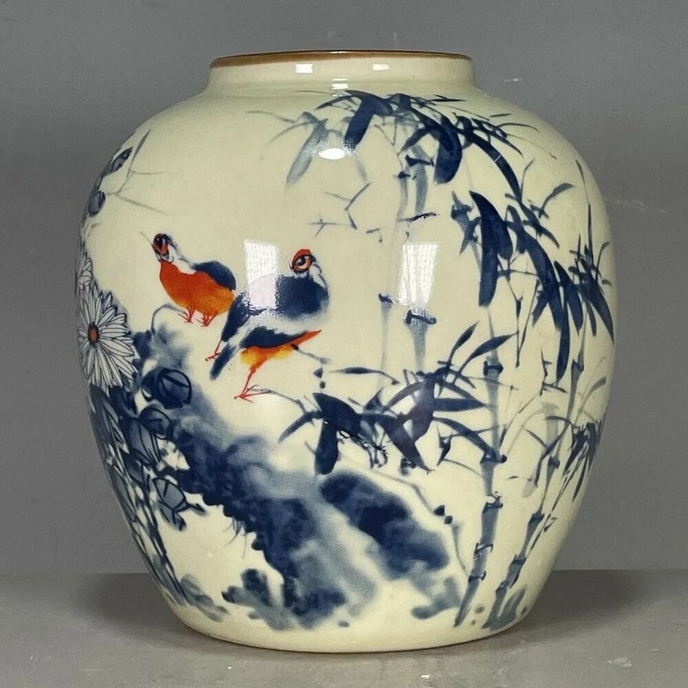 Винтажная ваза "Jingdezhen Pink Crane", керамика, напольная, 15х13 см