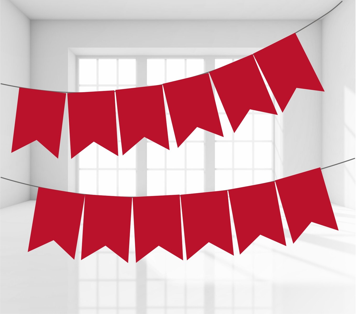 Гирлянда-флажки Красная 25 м. для праздников в помещении и на улице