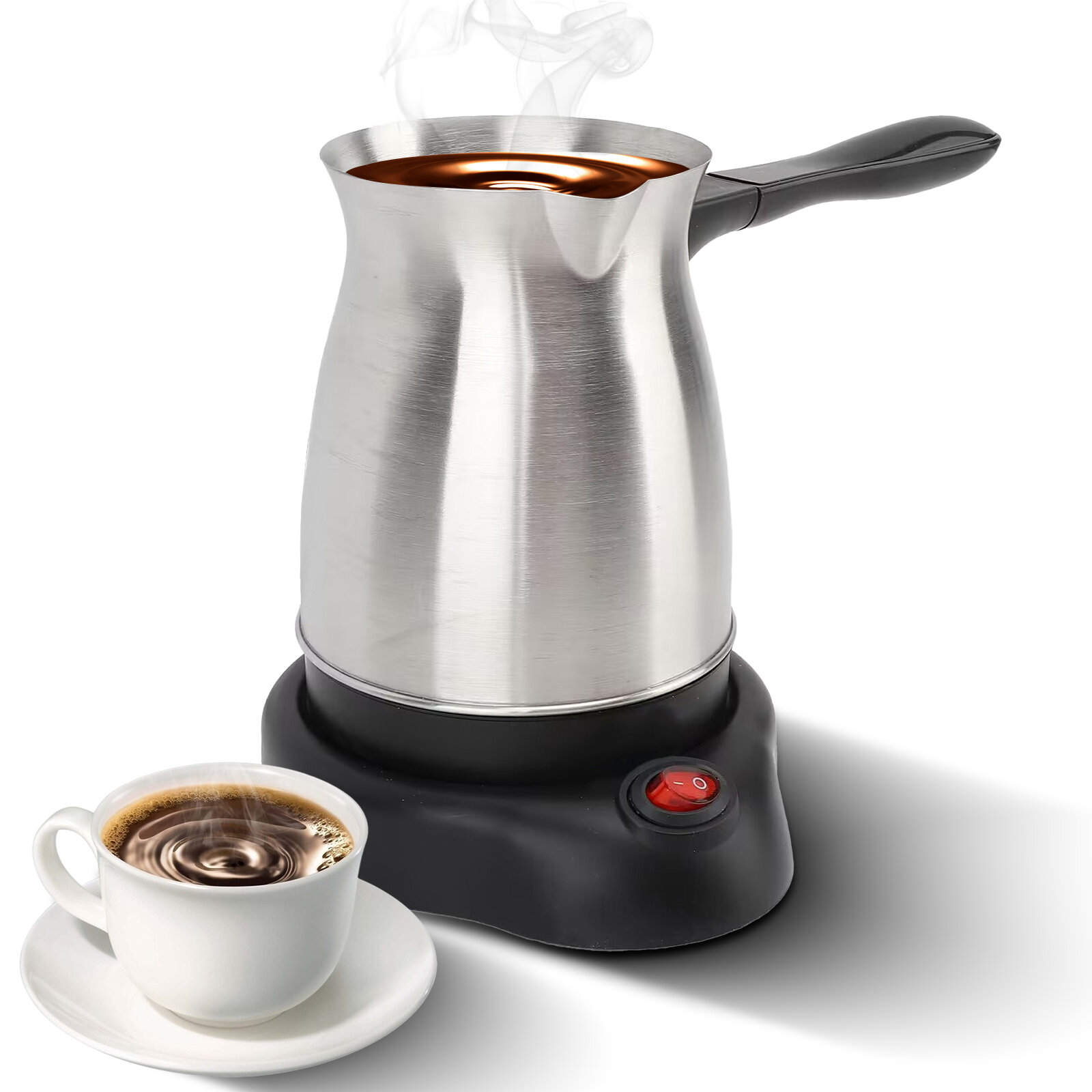 Electric Turkish Coffee Maker Machine with 600ml/20oz Pot Multifunctional Espresso Tea Milk 600W Stainless Steel Heating Dual Protection Ergonomic Anti-scald Handle