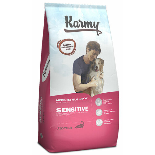фото Karmy sensitive medium & maxi для взрослых собак средних и крупных пород с чувствительным пищеварением с лососем (14 кг)