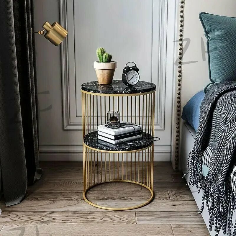 Столик журнальный металлический квадратный цвет черный/золотой 30x30x55 см