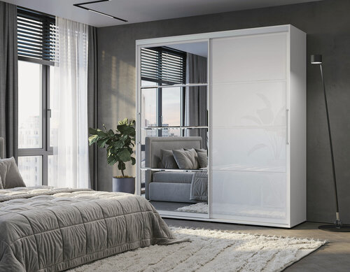 Изображение товара Шкаф-купе Крафт-6, шкаф для одежды с зеркалом, ЛДСП Белый, Мебелони