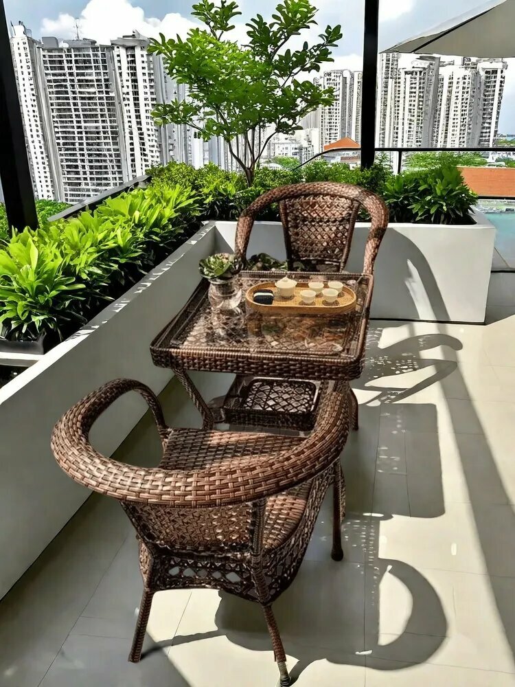 Набор садовой мебели 2персон С подушкой pотанг Стекло рабочего стола очень прочное.