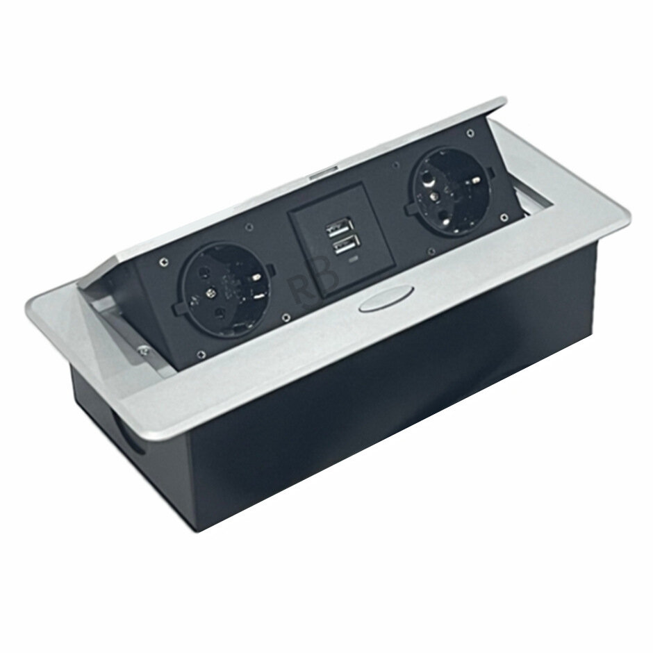 Встраиваемая розетка (2 гнезда + 2 usb) (серебристая)