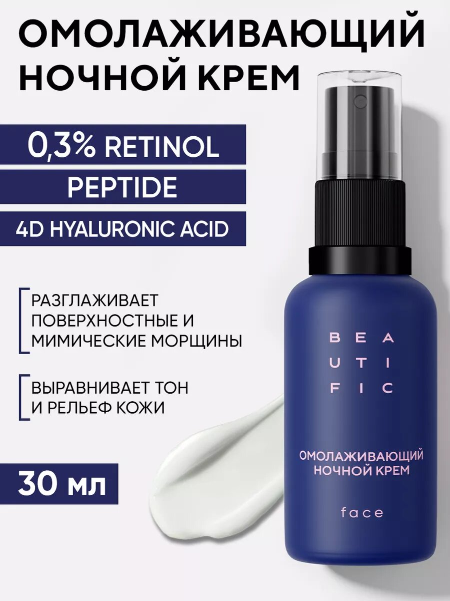BEAUTIFIC Омолаживающий ночной крем для лица с ретинолом BEAT MY AGE, 30 мл