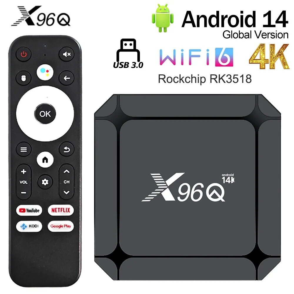 Smart TV Box X96Q, RK3518, 4K, USB3.0, WIFI6, Android 14, 2GB 16GB
