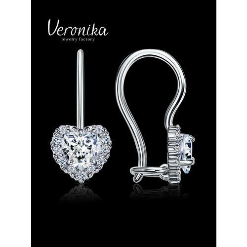 фото Серьги veronika, серебро, 925 проба, родирование, фианит, , серебристый/белый