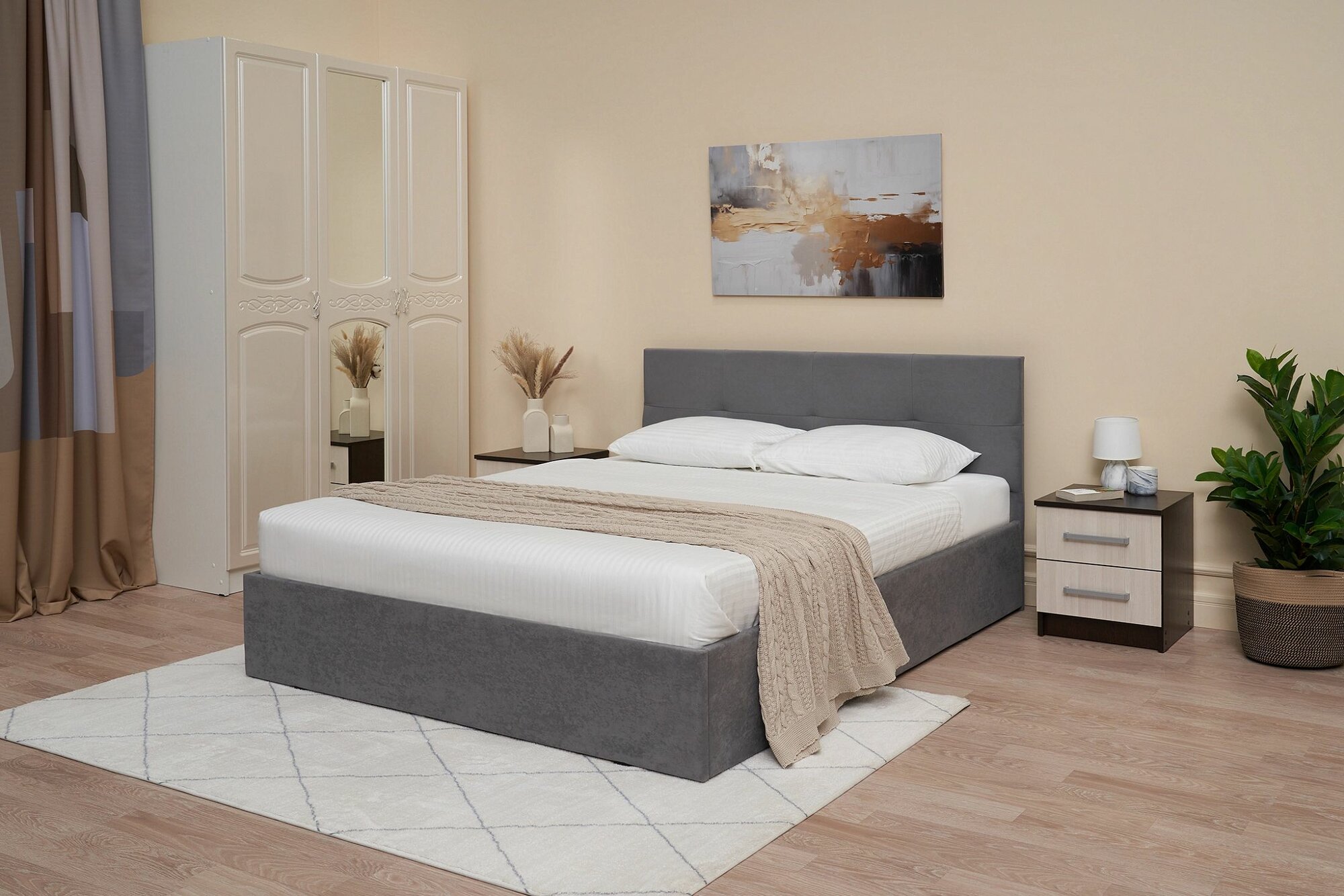 Кровать двуспальная Valensia темно-серая, 160х200 см