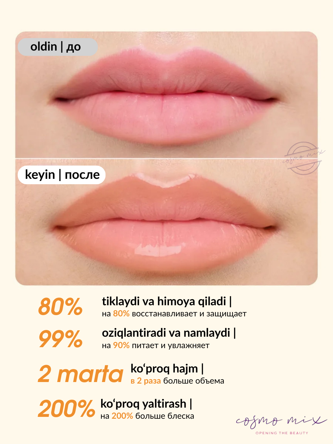 MIXIT Make Up Lip Oil Gloss — увлажняющий блеск-масло для губ, персиковый — фото 1