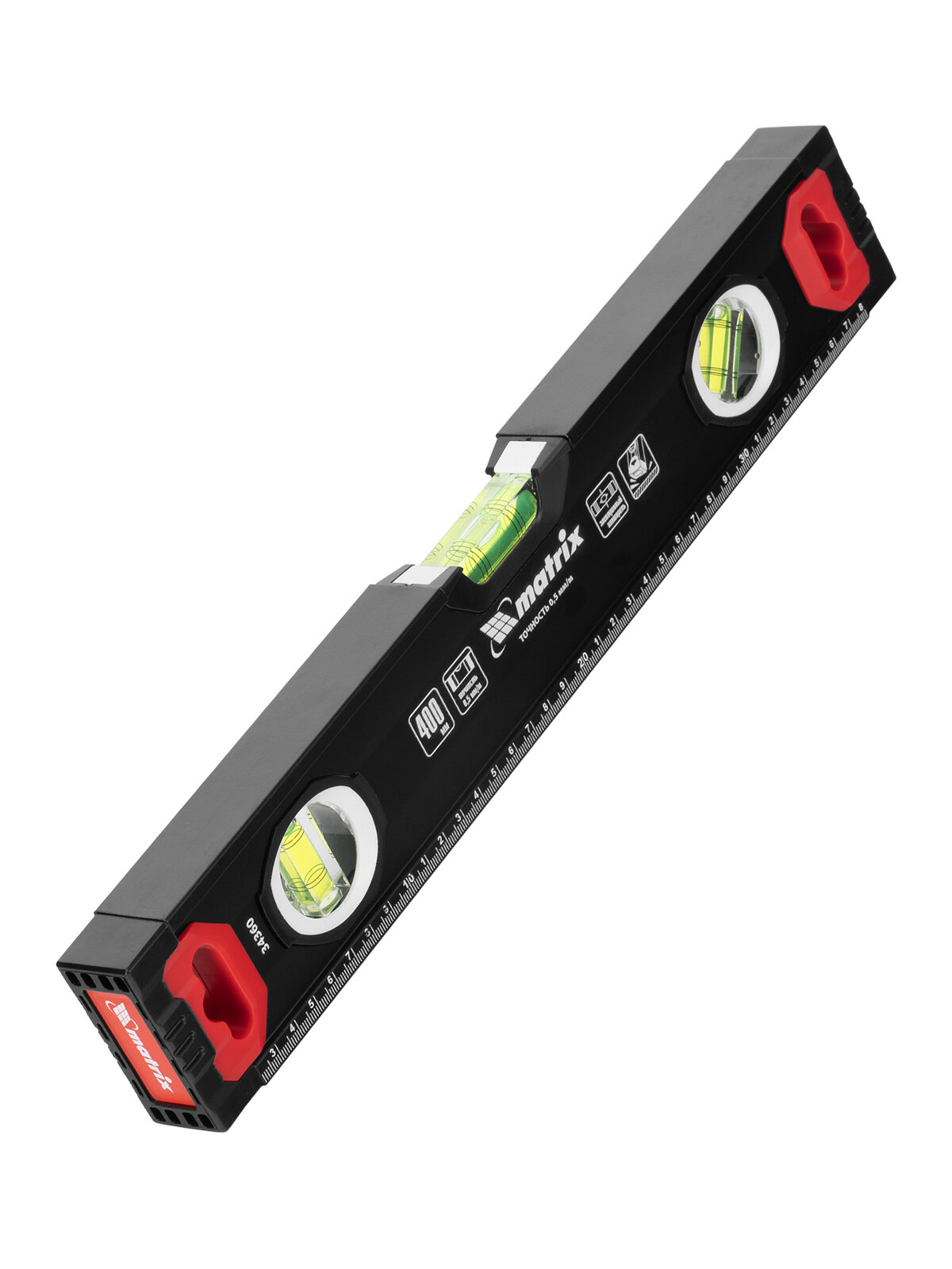 Уровень алюминиевый Matrix усиленный фрезерованный 3 глазка 400 мм 34360