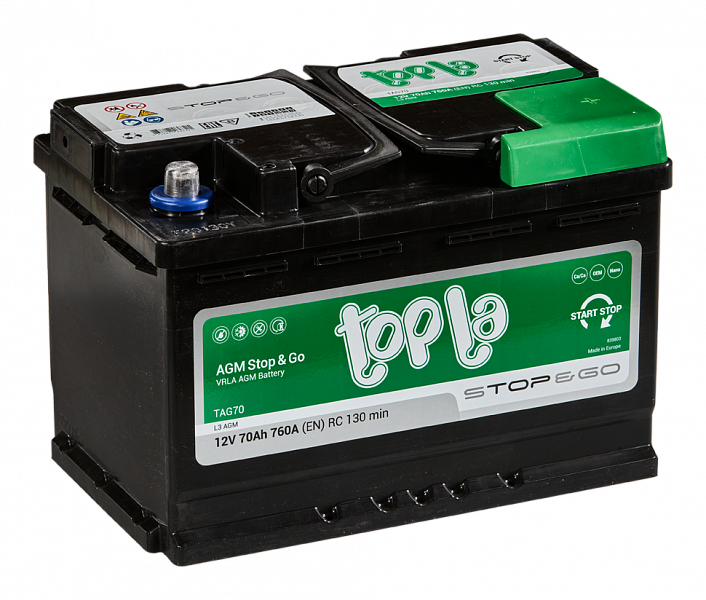 Аккумулятор TOPLA AGM 6СТ-70 обр. (Start-Stop) 278x175x190