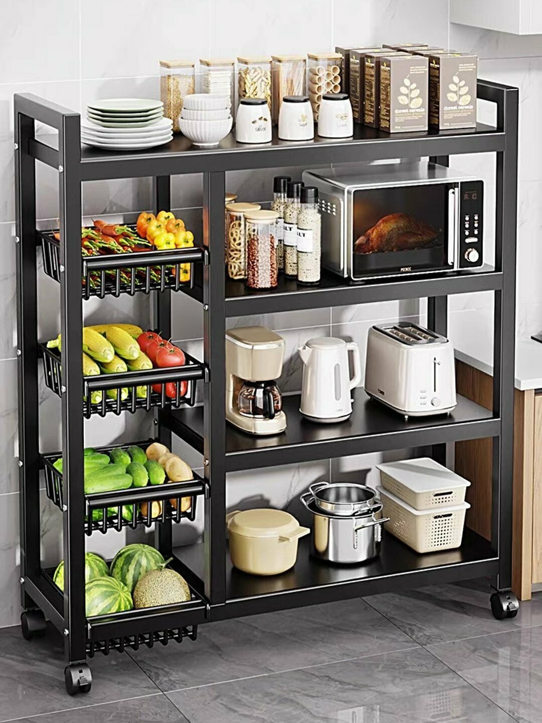 Металлическая кухонная полка для хранения, многослойная, передвижная