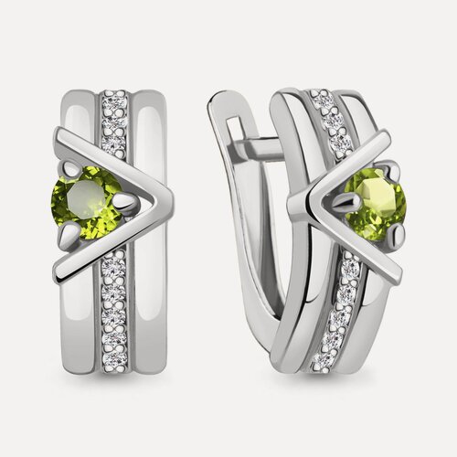 Изображение товара Серьги, серебро, 925 проба, родирование, хризолит, фианит