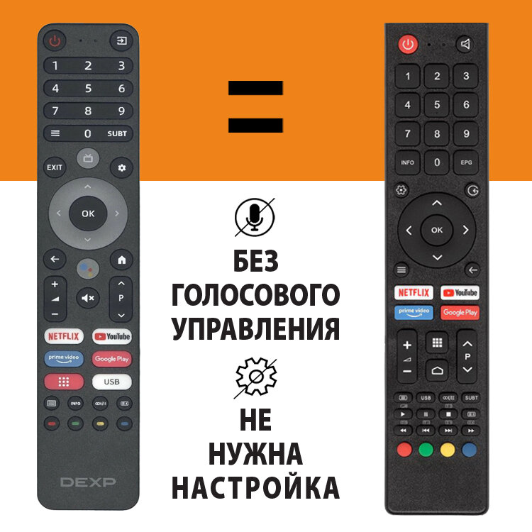 Пульт DP-V2 (TVD2290B) для телевизора DEXP. БЕЗ ГОЛОСОВОГО ПОМОЩНИКА. С комплектом батареек.