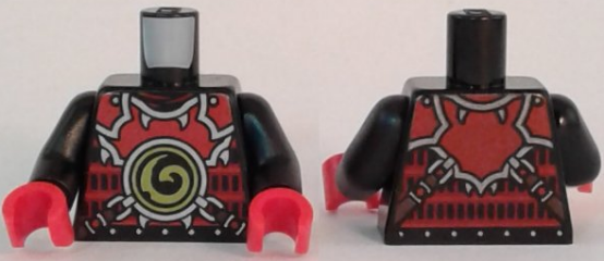 Torso Ninjago Red Armor with Lime Swirl Medallion Front, Belts on Back Pattern / Black Arms / Red Hands, 973pb2498c01 Black U