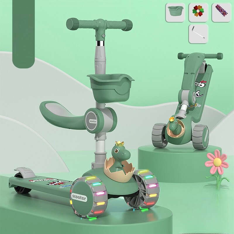Самокат "Scooter Sophie Green", детский, 3 колеса, складной, с сиденьем и музыкой
