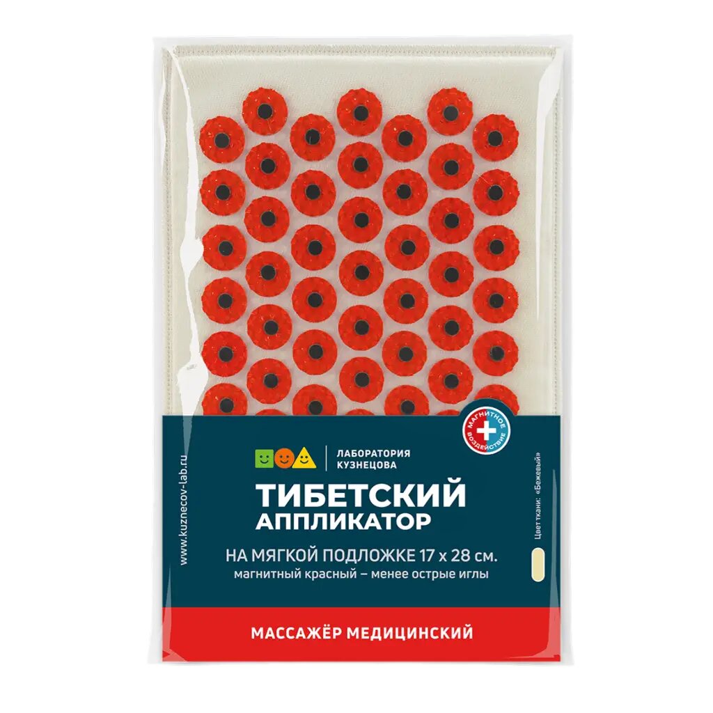 Массажер Тибетский аппликатор на мягкой подложке 17х28 см красный 1 шт