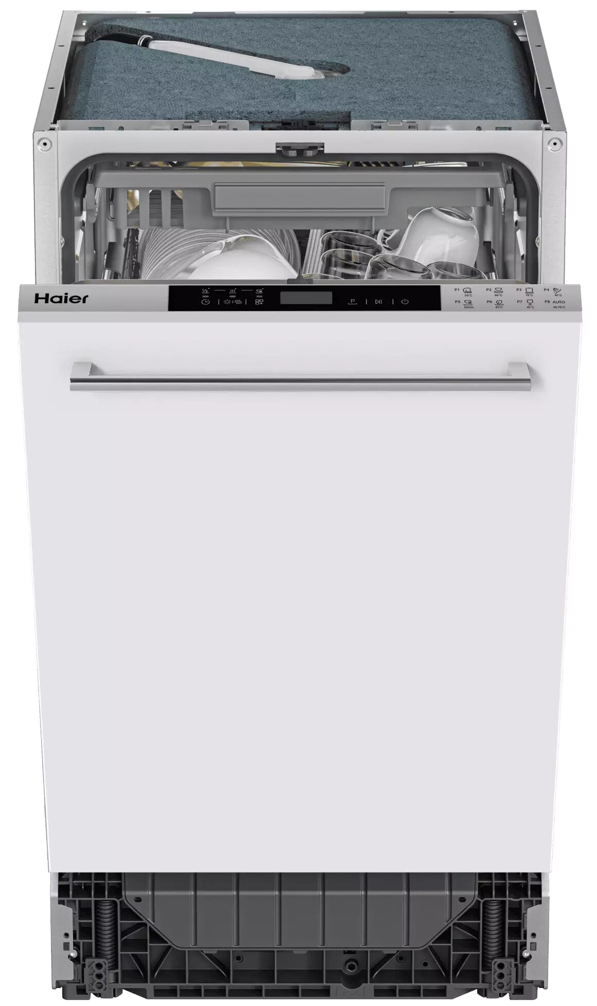 Встраиваемая посудомоечная машина Haier HDWE11-395RU, луч на полу, третья выдвижная корзина.