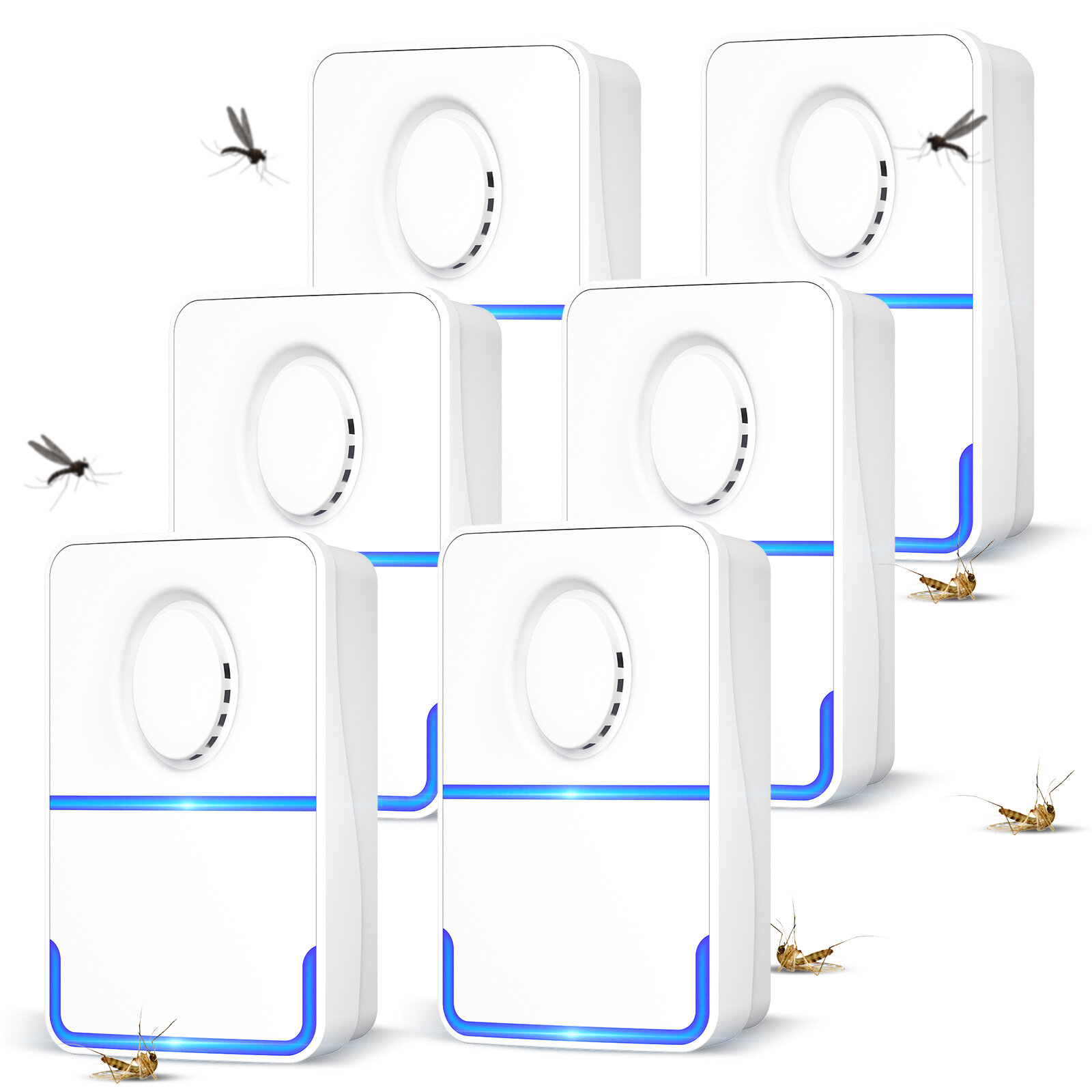 6 Pack Pest Repellent Ultrasonic Plug In Rodent Mouse Mosquito Bug Insect Spider Repeller No Harm to Human and Pets 850-1300sq. ft Electronic Control for Kids Adult Home Market Indoor