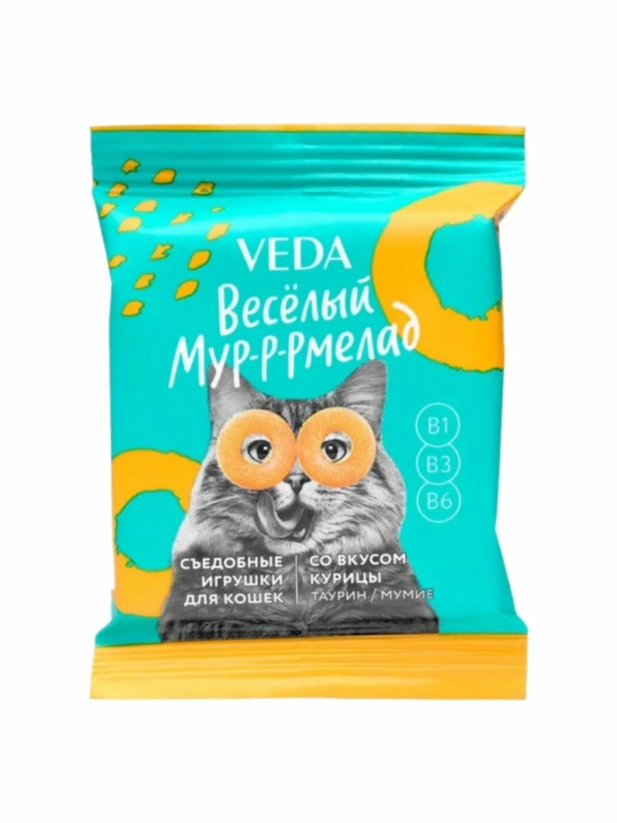 Лакомство для кошек VEDA "Весёлый мур-р-рмелад" со вкусом курицы 144 г (24 упаковки по 6 грамм) — фото 1