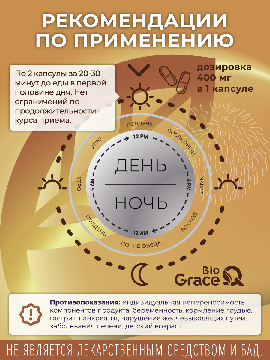 Ноотропы Ежовик Гребенчатый в капсулах GraceBioQ, Витамины для мозга, концентрации внимания и нервной системы, 120 капсул