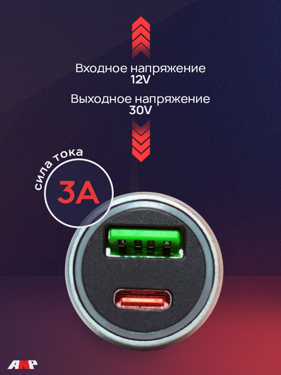 Автомобильная зарядка в прикуриватель, USB+Type-C, быстрая зарядка, бирюзовая — фото 1