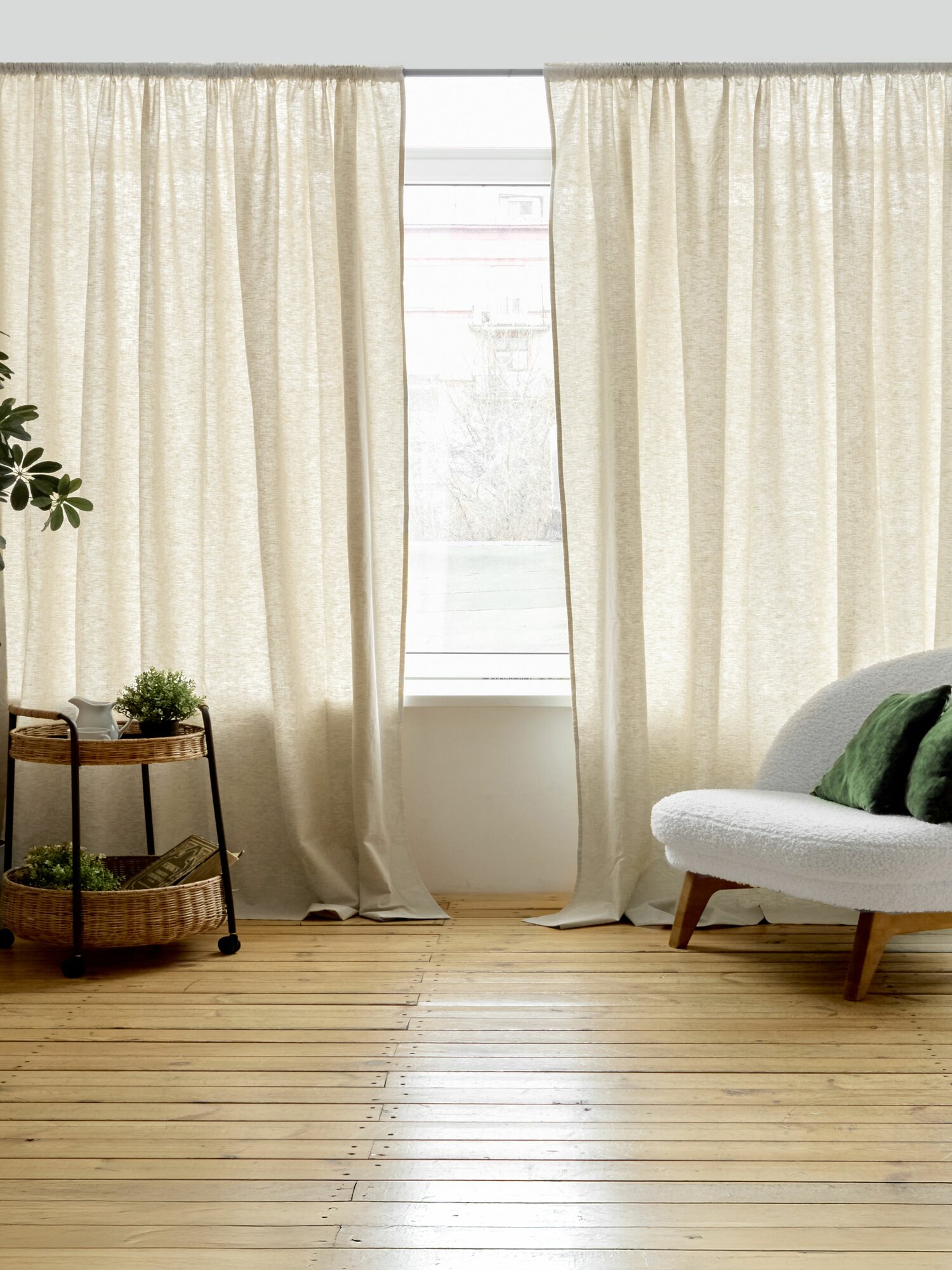 Шторы Linen Magic, 180x250см лен, хлопок, бежевые, полупрозрачные, — фото 1