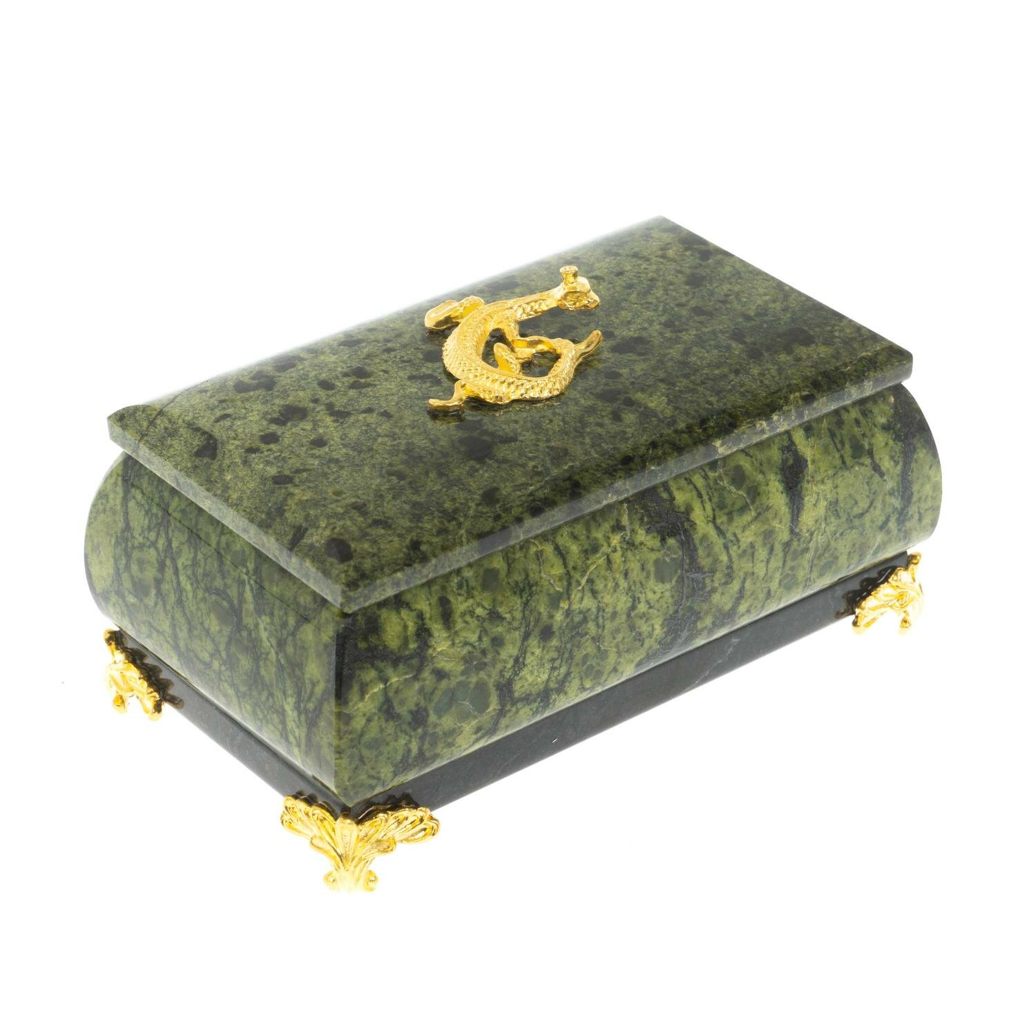 Шкатулка для украшений с ящерицей камень змеевик 10х5х6 см 112009