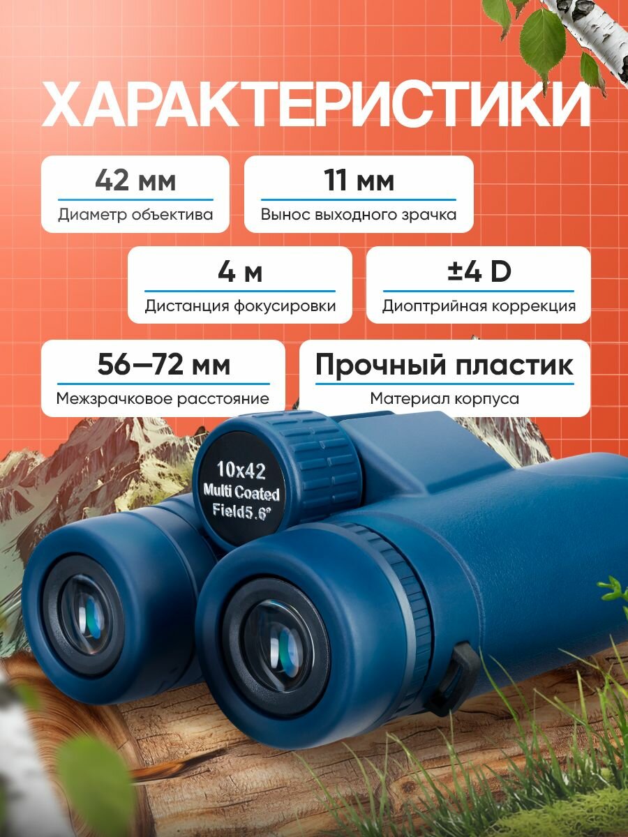 Бинокль Discovery Elbrus 10x42 мощный, профессиональный для охоты и наблюдения, туристический — фото 1
