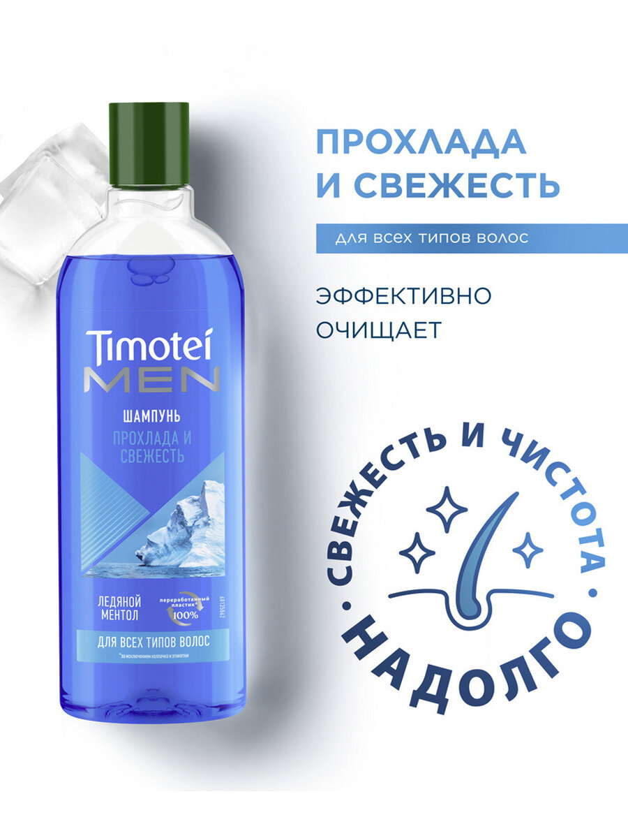 Изображение Шампунь для волос мужской TIMOTEI MEN Прохлада и свежесть, ледяной ментол, 400 мл