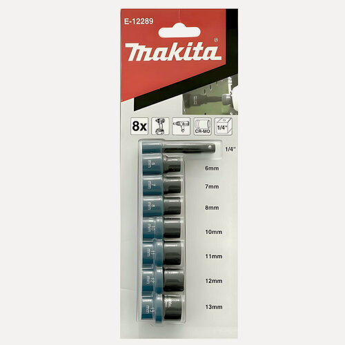 Изображение товара Набор головок ударных 1/4' (8 шт, 6-13 мм + адаптер) MAKITA E-12289