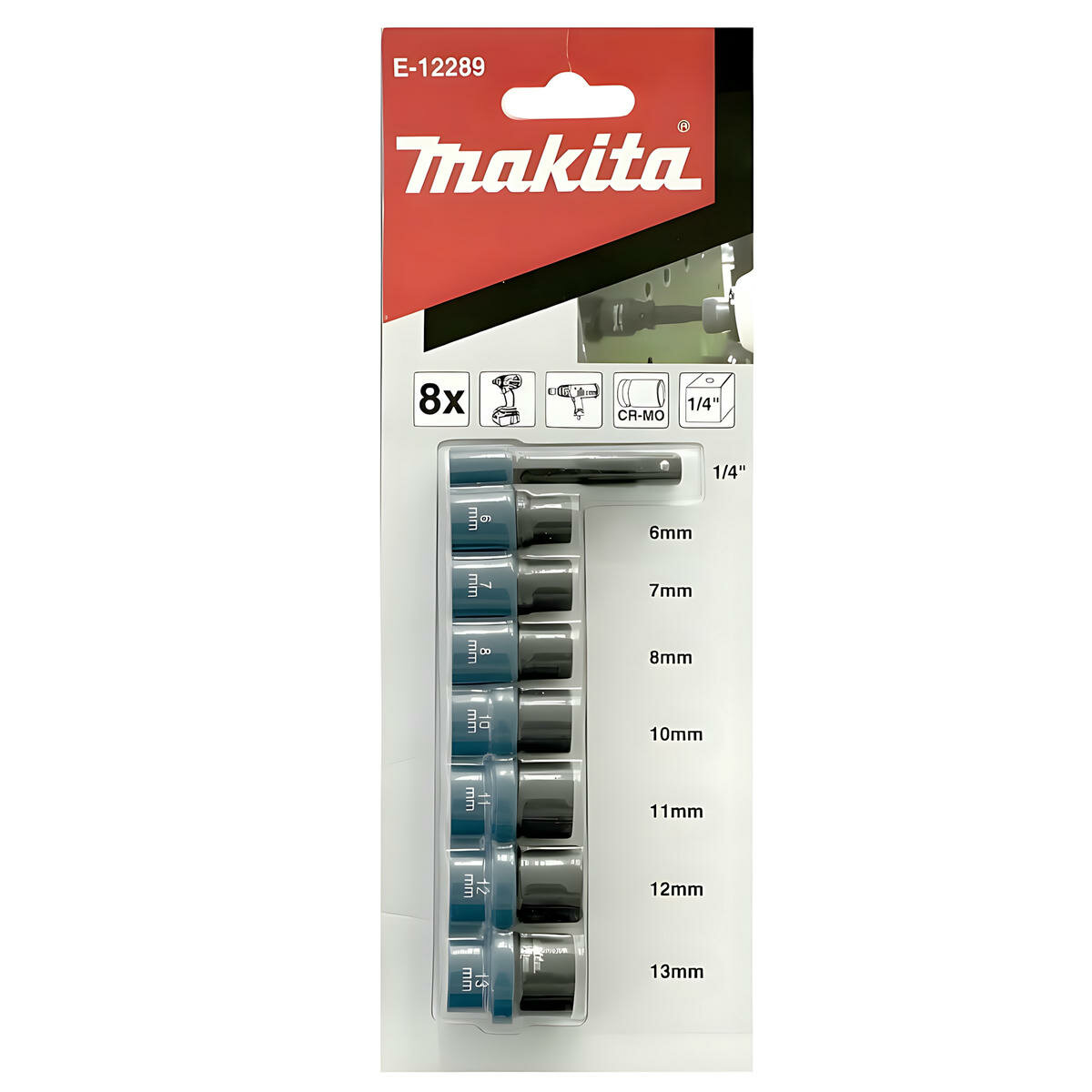 Набор головок ударных 1/4' (8 шт, 6-13 мм + адаптер) MAKITA E-12289