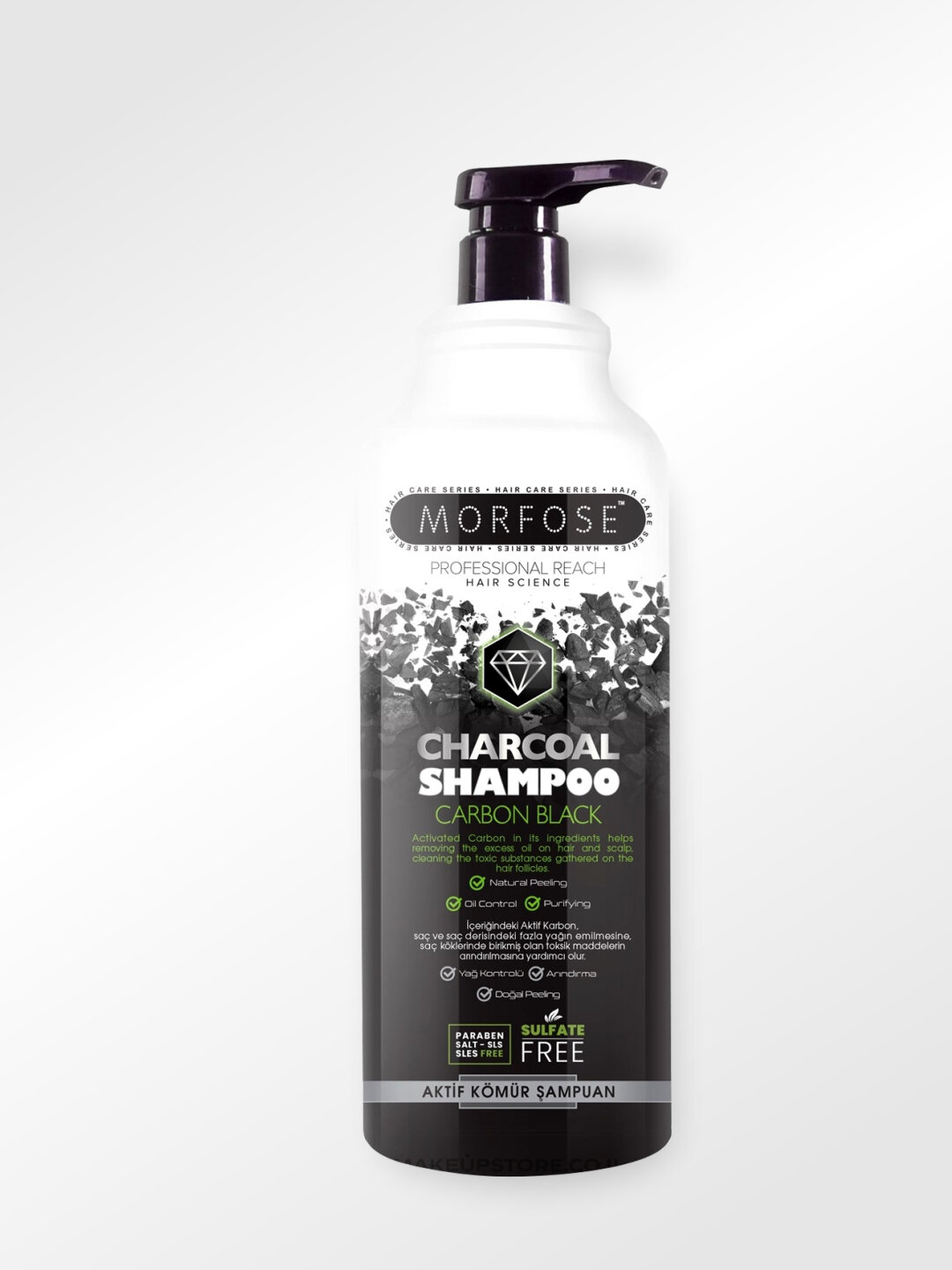 Шампунь для волос MORFOSE Charcoal с активным углем, 1 литр, очищающий — фото 1