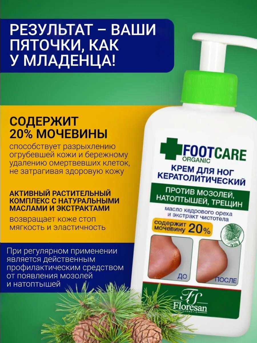 Крем для ног Floresan Ф-458А, кератолитический, против трещин, натоптышей, мозолей, 250мл — фото 1