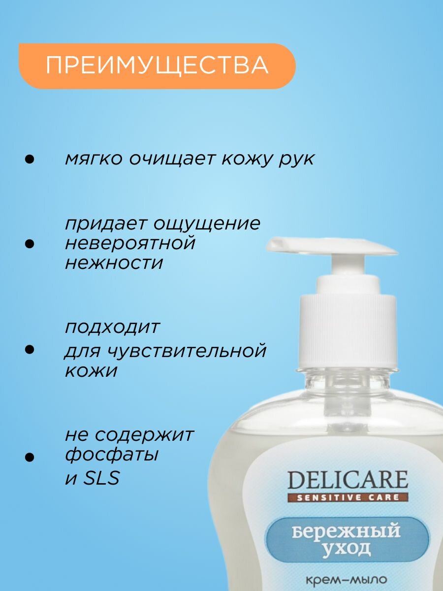 Картинки Жидкое крем - мыло для рук Delicare Sensitive Care "Бережный уход", 500мл