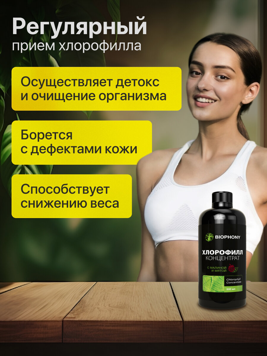 Хлорофилл жидкий пищевой БИО питьевой концентрат 500 мл со вкусом Малина-мята — фото 1