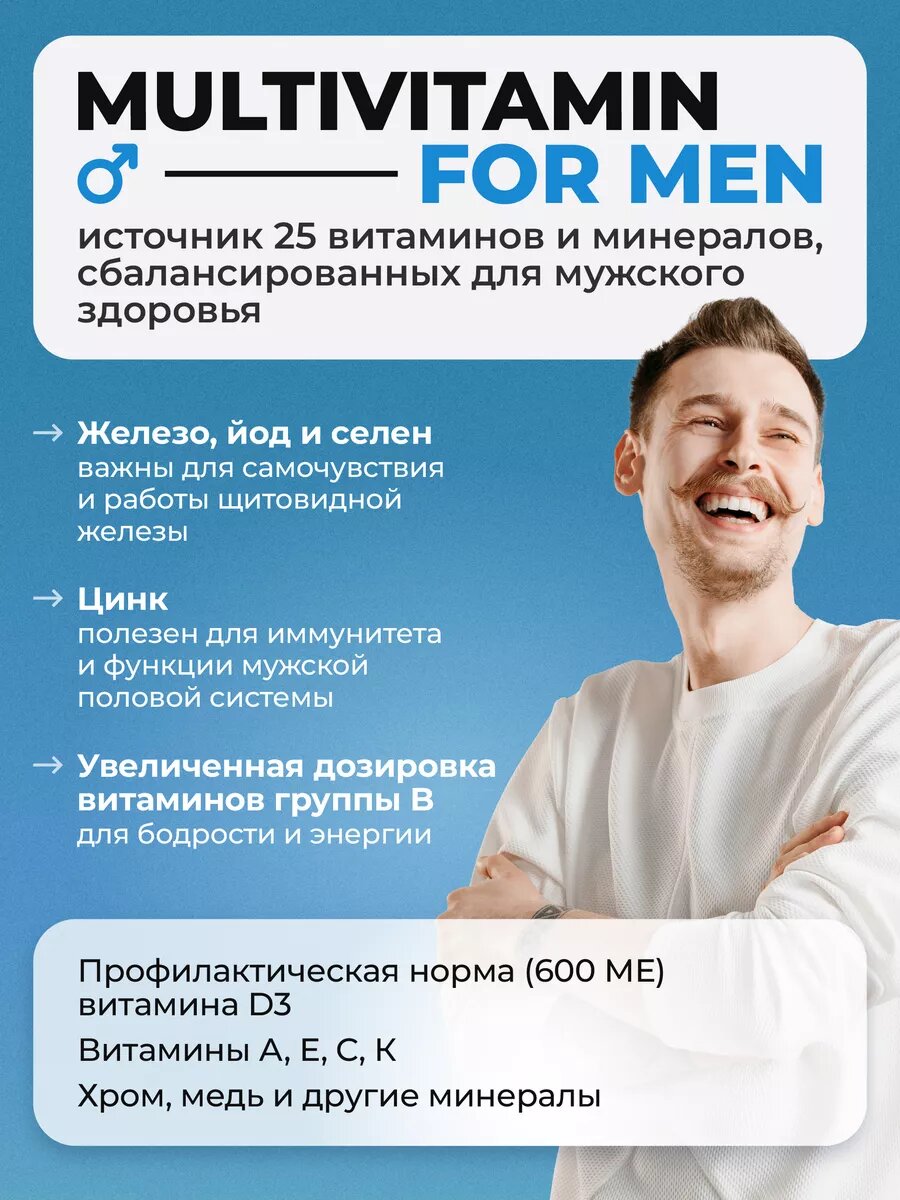 Витамины для мужчин Multivitamin for MEN, витамины, 60 капсул — фото 1