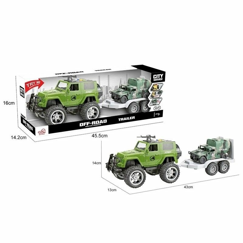 Набор машин КНР Trailer травяной, свет, звук, внедорожник с фургоном на съемном прицепе