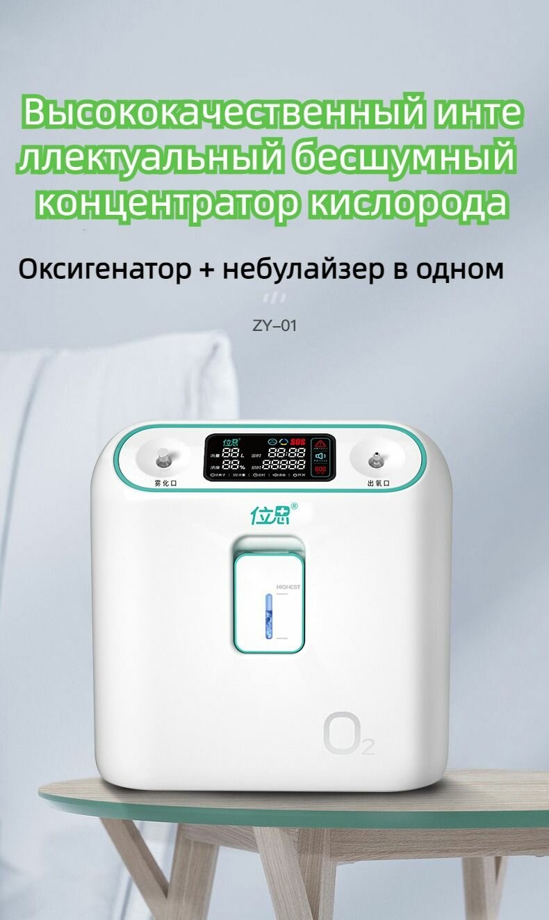 Концентраторы Кислорода 2L Бытовой кислородный концентратор Портативный для беременных пожилых людей, с распылителем, белый
